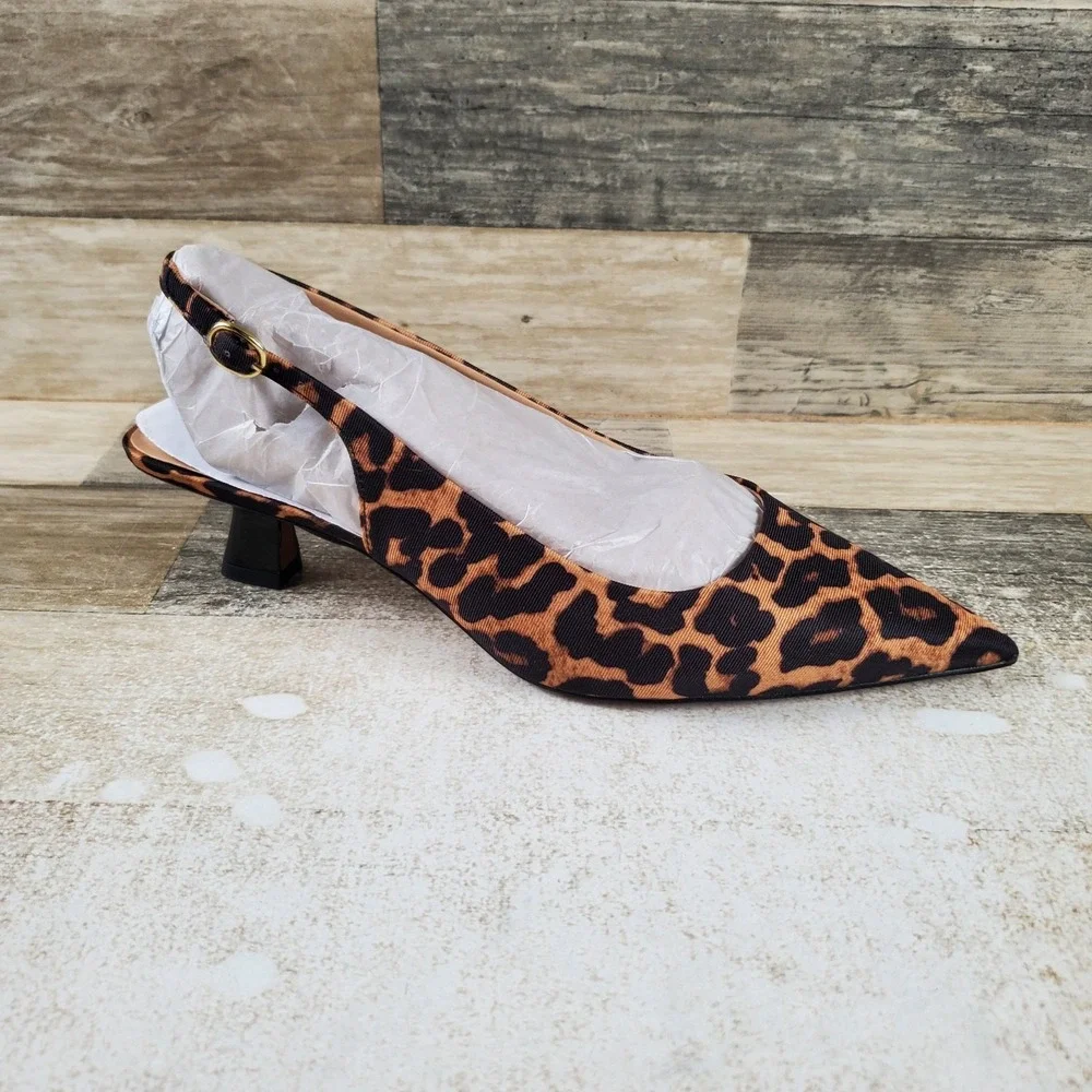 Franco Sarto Jaden Womens Slingback Shoes Sz 8 W Brown Leopard Print Pointed Toe